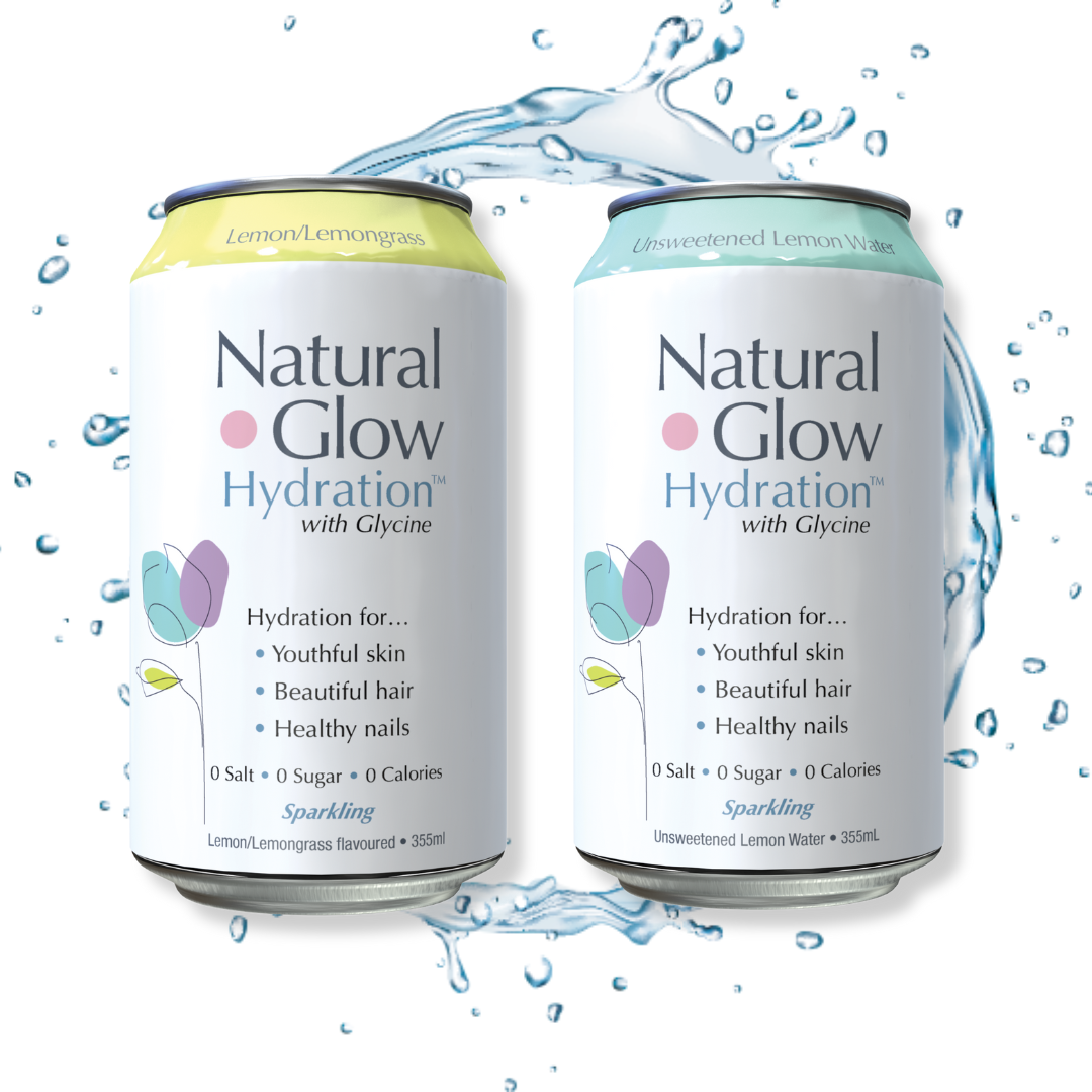 Natural Glow Hydration cans sweetened and unsweetened